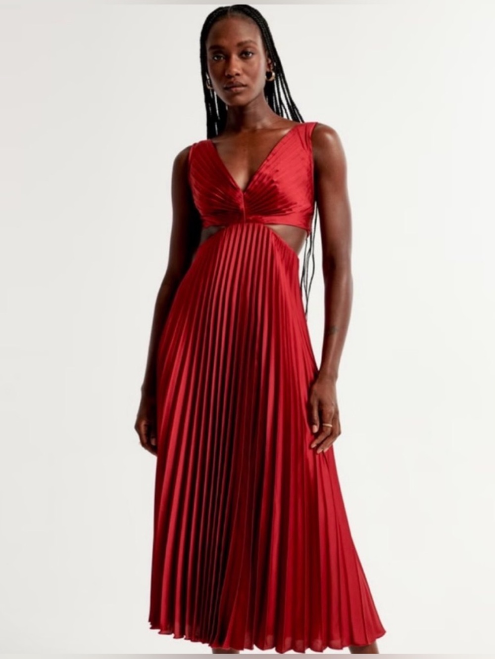 Abercrombie Giselle Red Maxi Dress Size S Cut Out Pleated Romantic Wedding Guest - Picture 2 of 7